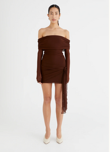 Benni Yasmin Off Shoulder Mini Dress Cacao