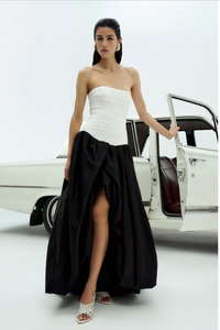 AJe Violette Bubble Hem Maxi Dress in Ivory/Black