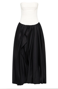 AJe Violette Bubble Hem Maxi Dress in Ivory/Black