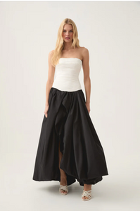 AJe Violette Bubble Hem Maxi Dress in Ivory/Black