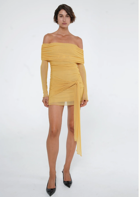 Benni Yasmin Off Shoulder Mini Dress Mustard